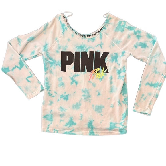 Victoria's Secret PINK Tie-Dye Sweatshirt - Turquoise and White - Picture 6 of 8